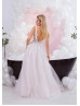 Beaded Lace Tulle Deep V Back Sexy Wedding Dress